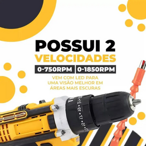 Kit de Furadeira Multifuncional 21V Recarregável com 2 Baterias Incluídas
