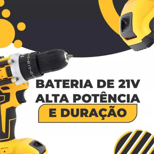 Kit de Furadeira Multifuncional 21V Recarregável com 2 Baterias Incluídas