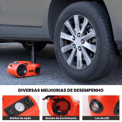 Kit de Macaco Eletrônico Multifuncional 3 em 1 com Chave de Impacto, Compreensor de Ar e Luz LED- LIFTFORCE 5 Toneladas 12V