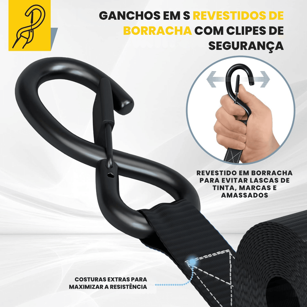 Kit 15pc de Cintas de Amarração com Catraca de 5m e Força de Ruptura de 1000kg - CargoClich