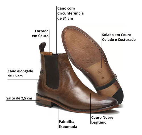 Bota Chelsea Masculina Em Couro Legítimo Estilo Italiana