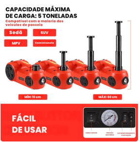 Kit de Macaco Eletrônico Multifuncional 3 em 1 com Chave de Impacto, Compreensor de Ar e Luz LED- LIFTFORCE 5 Toneladas 12V